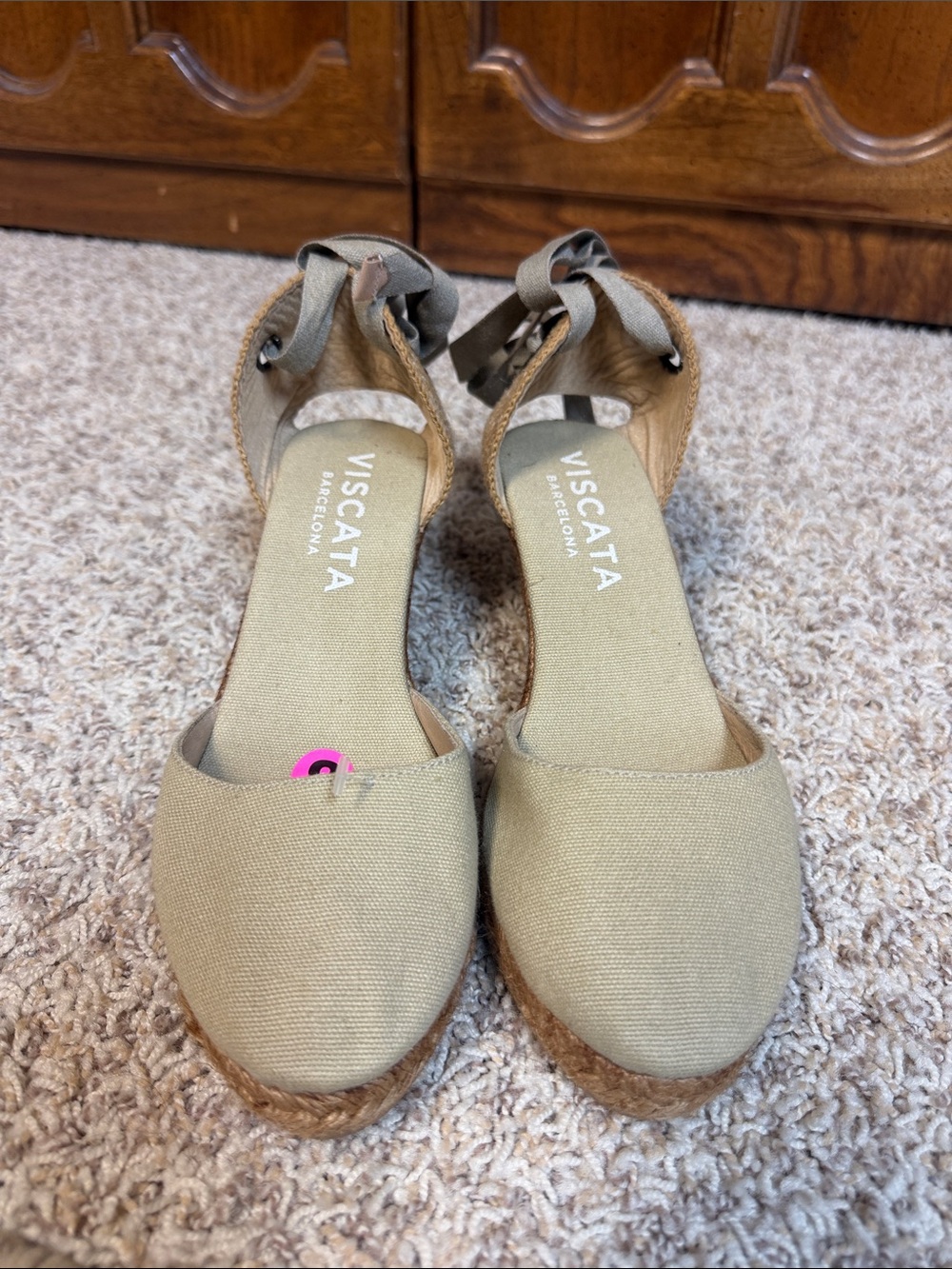 Viscata Barcelona Espadrille Wedge Shoes Beige Canvas Ankle Tie Size 9